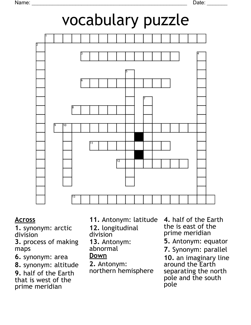 vocabulary puzzle Crossword
