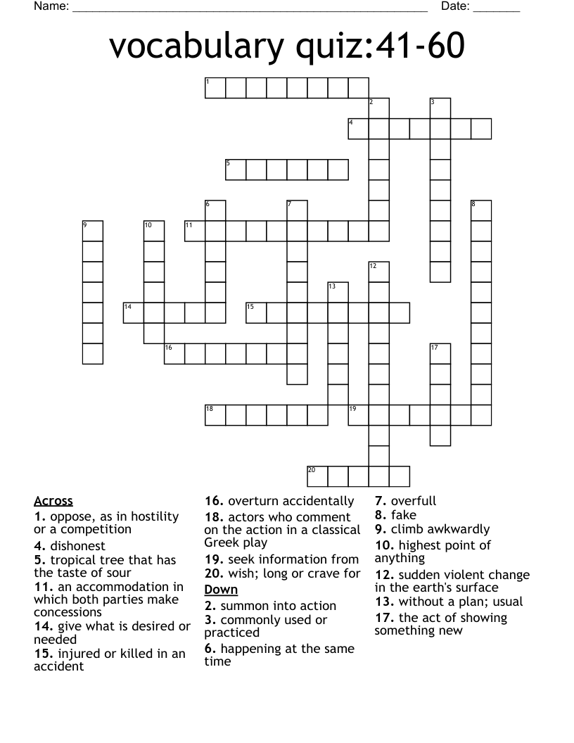 vocabulary quiz:41-60 Crossword