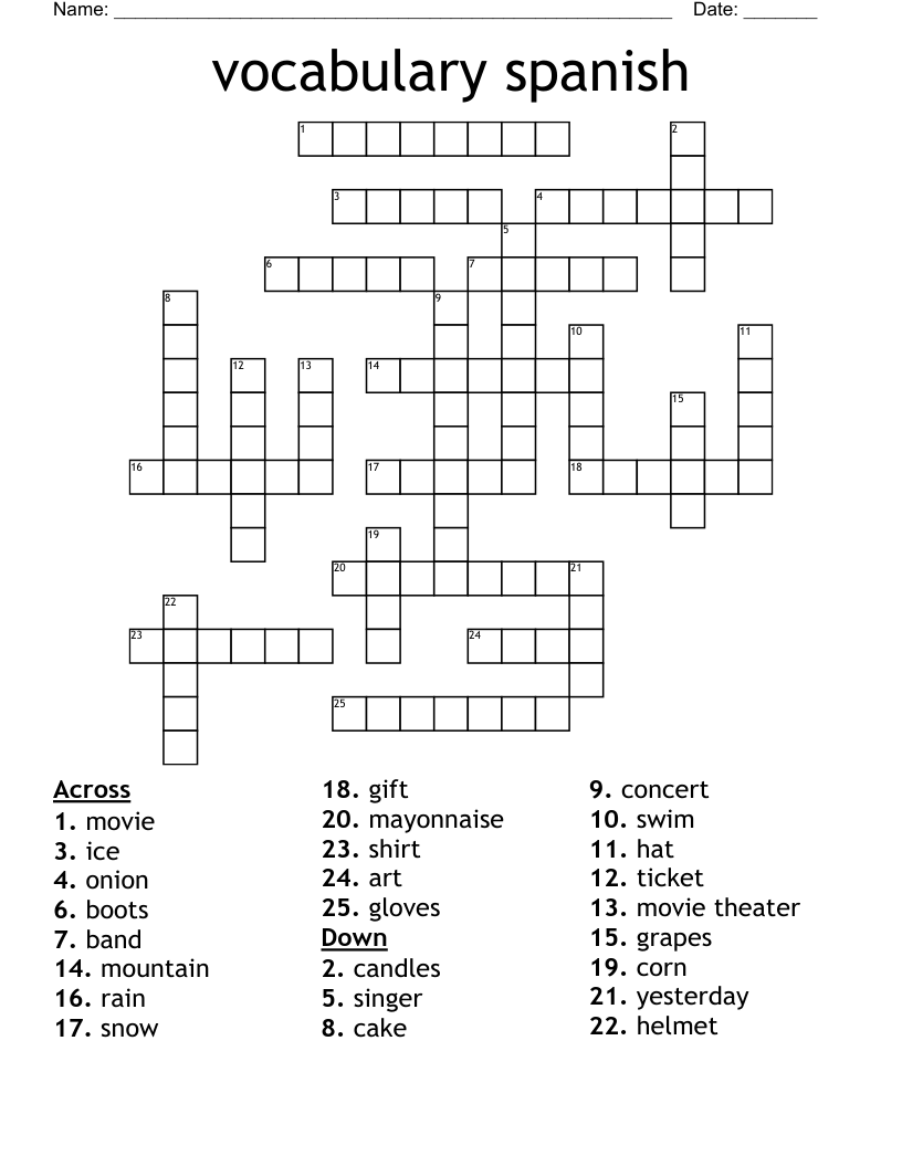 vocabulary spanish Crossword