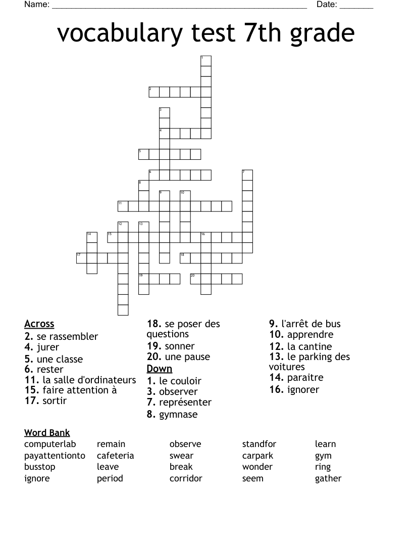 vocabulary test 7th grade Crossword