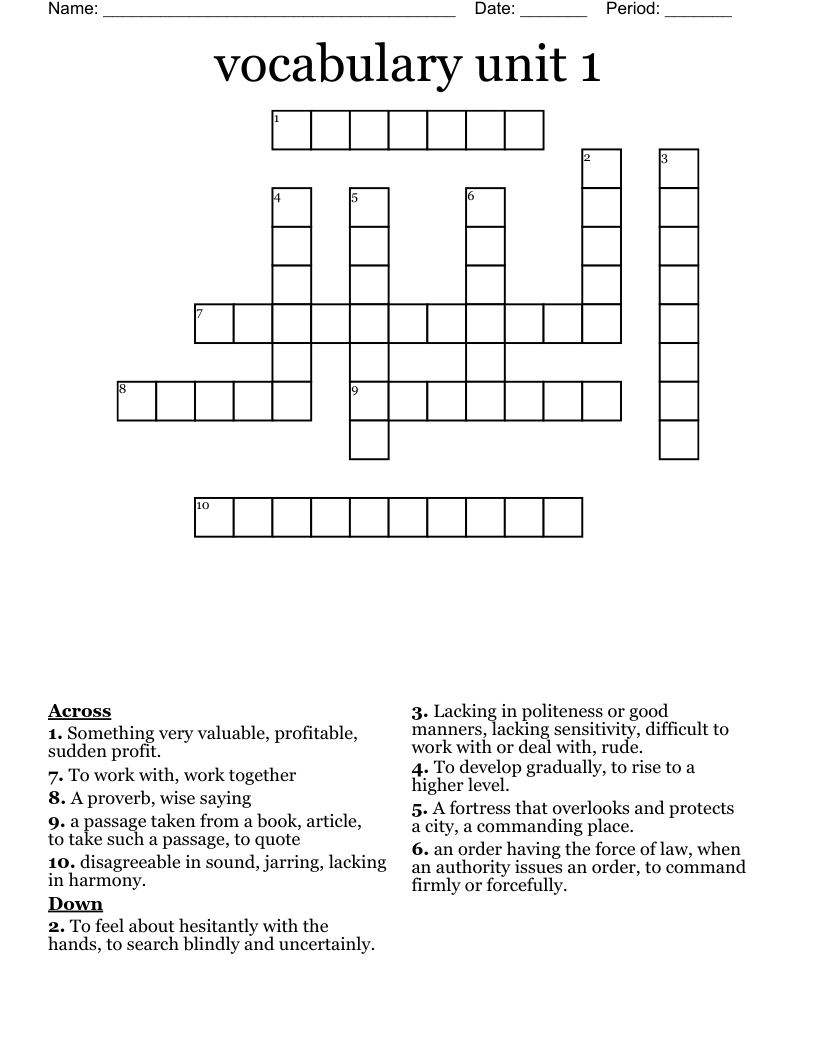 vocabulary unit 1 Crossword