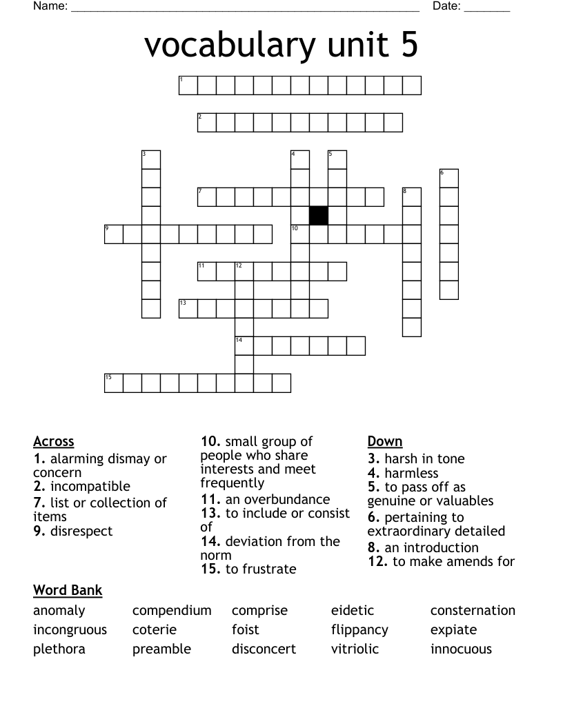 vocabulary unit 5 Crossword