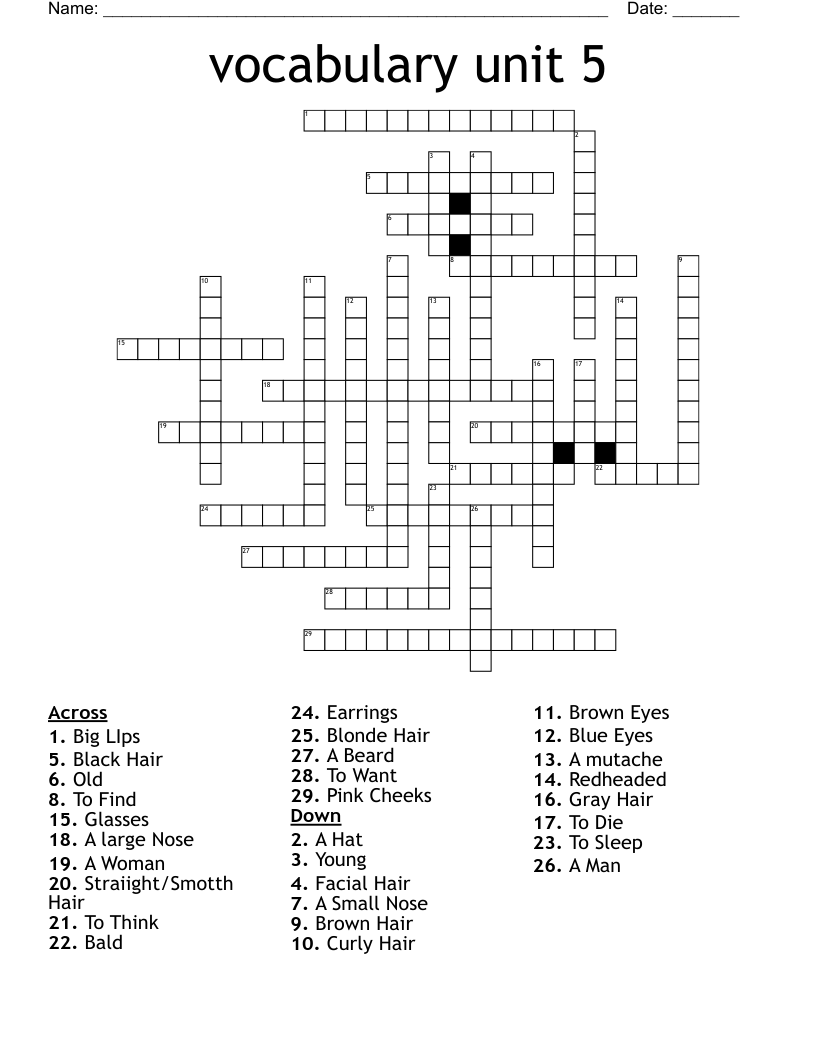 vocabulary unit 5 Crossword