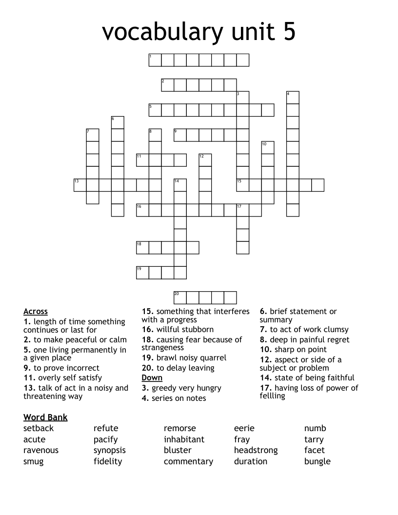 vocabulary unit 5  Crossword