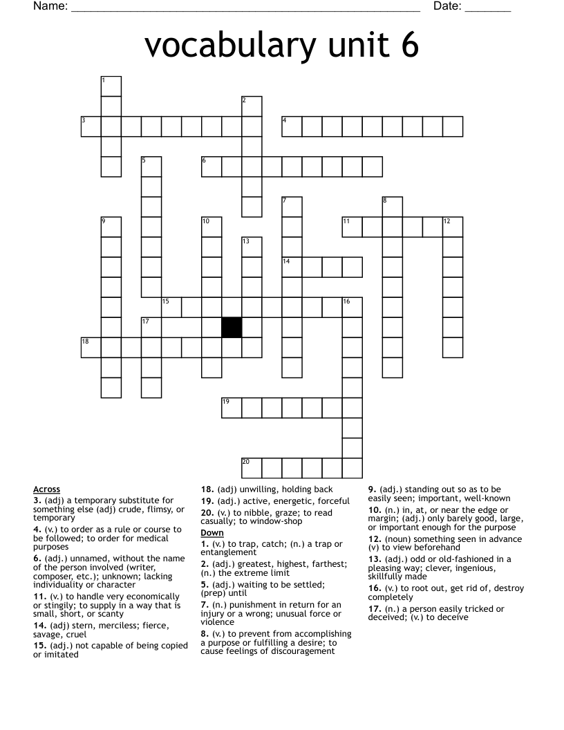 vocabulary unit 6 Crossword
