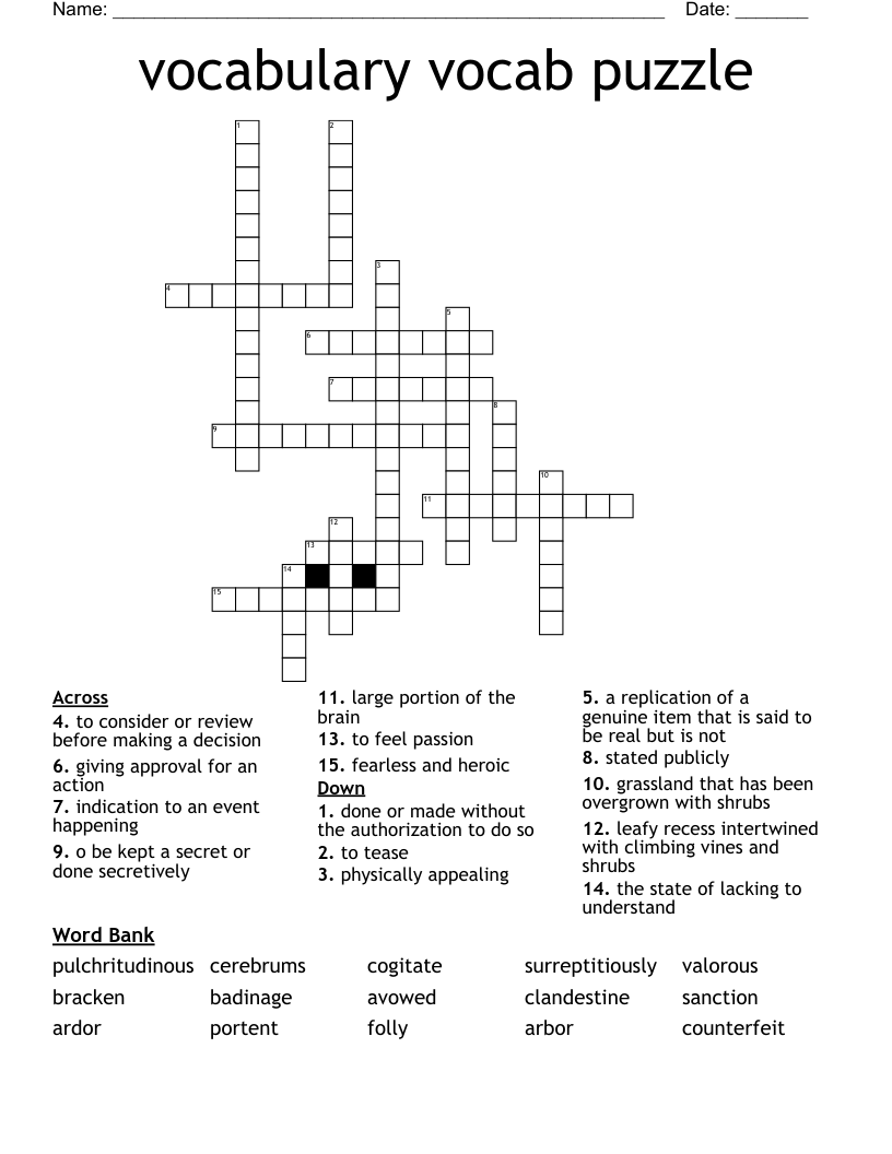 vocabulary vocab puzzle Crossword