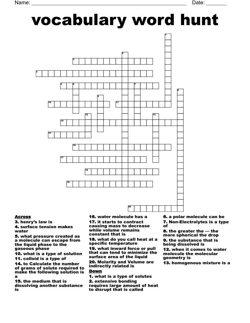 vocabulary word hunt Crossword