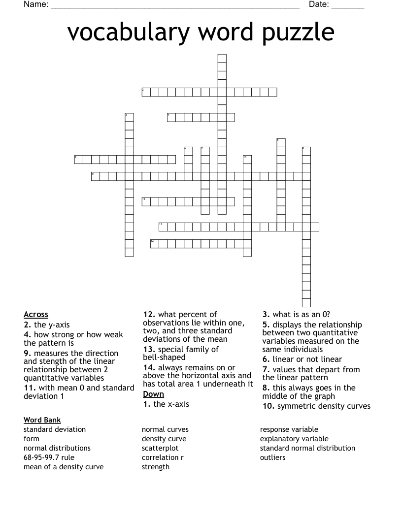 vocabulary word puzzle  Crossword