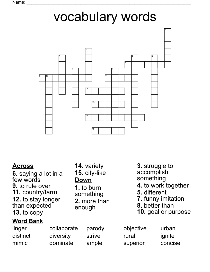 vocabulary words  Crossword