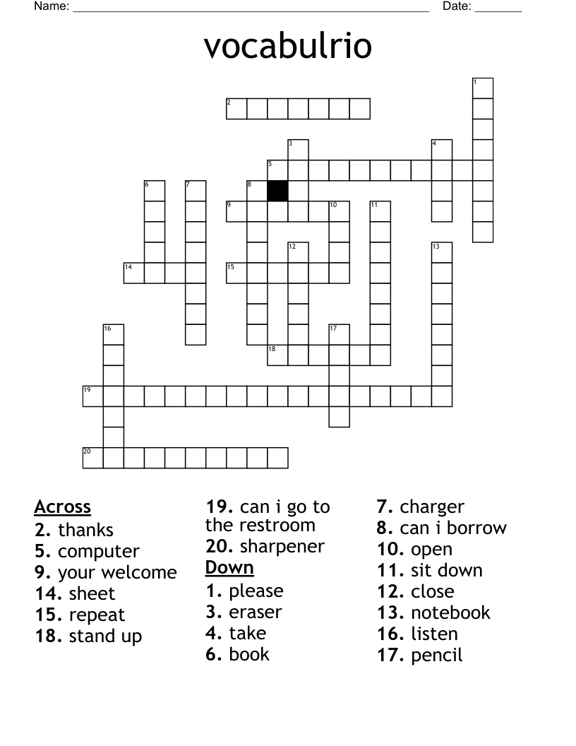 vocabulrio Crossword