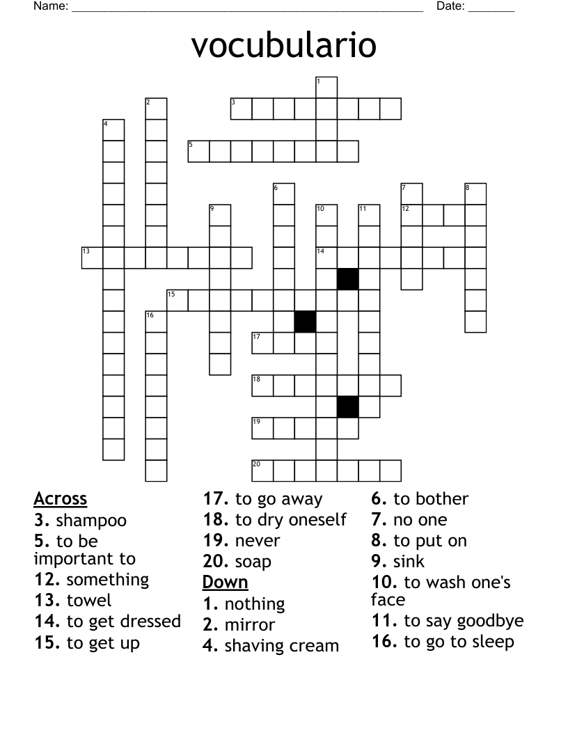 vocubulario Crossword