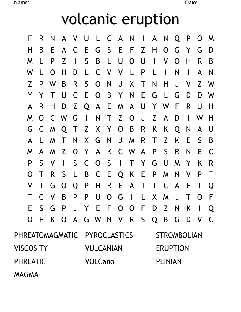 volcanic eruption Word Search