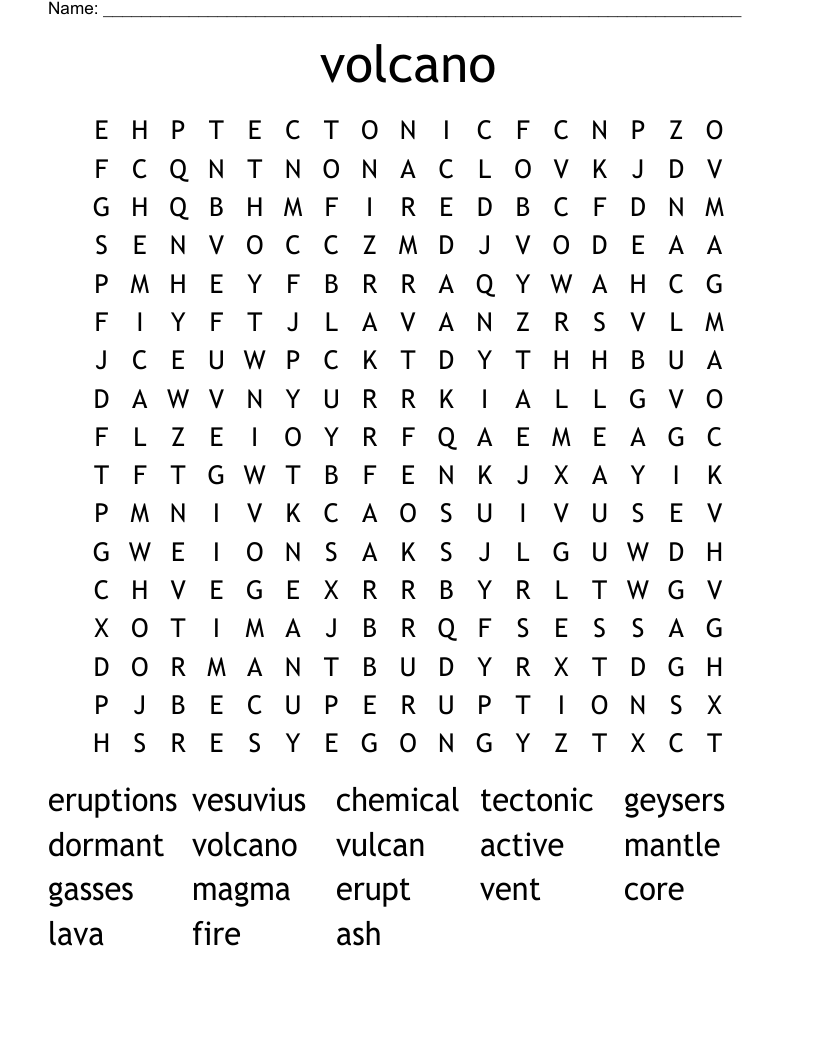 volcano Word Search