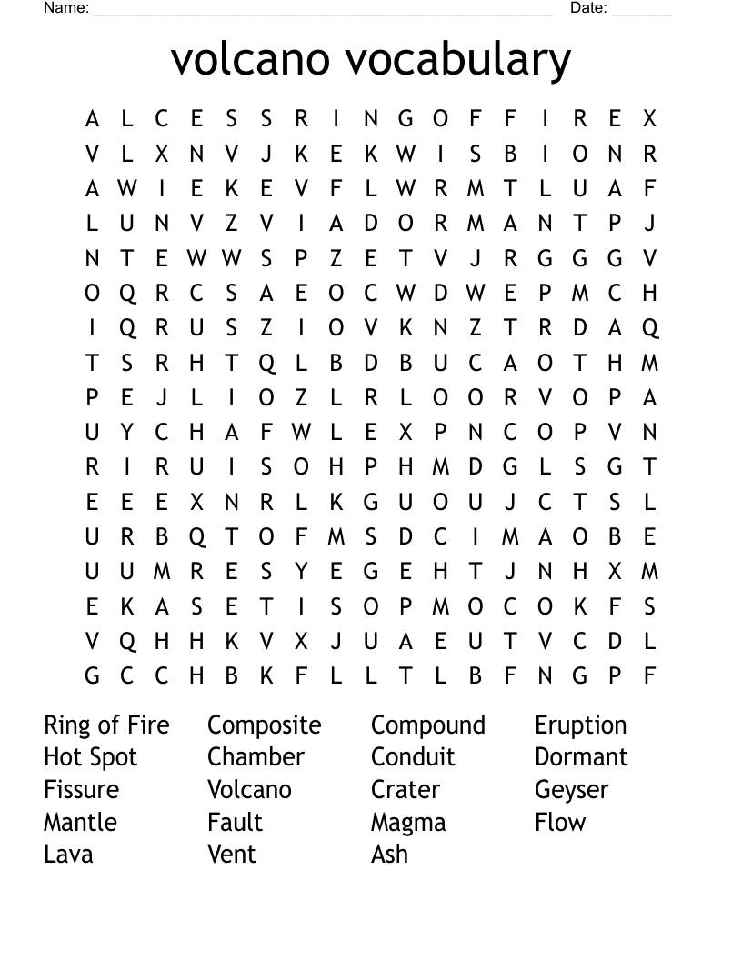 volcano vocabulary  Word Search