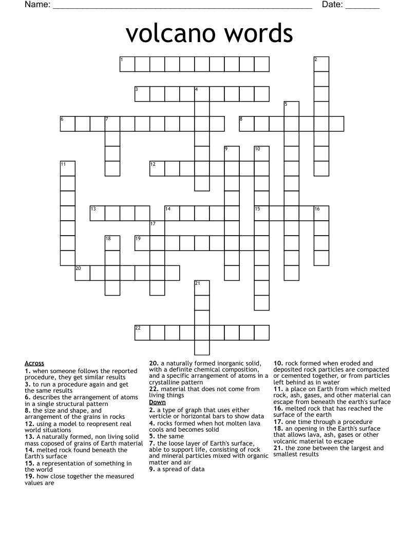 volcano words Crossword