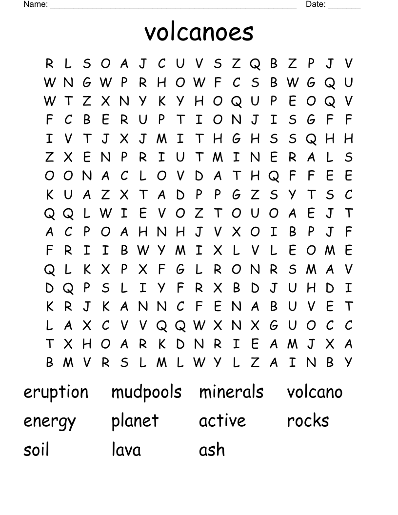 volcanoes Word Search
