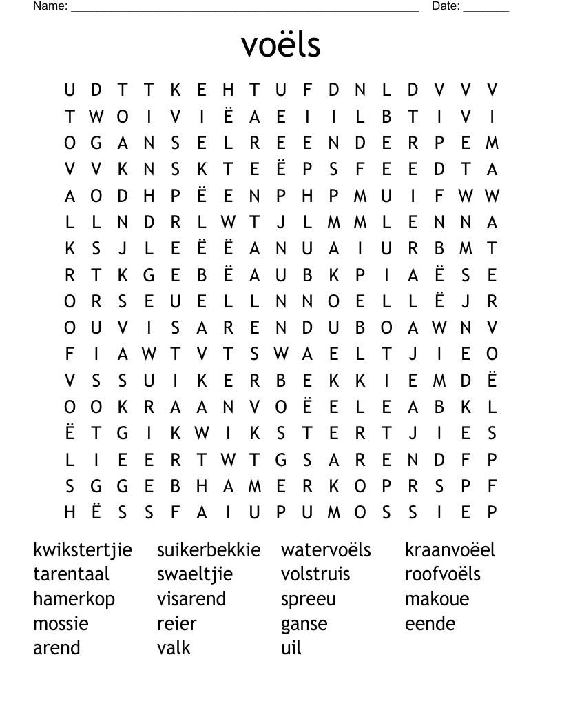 voëls Word Search