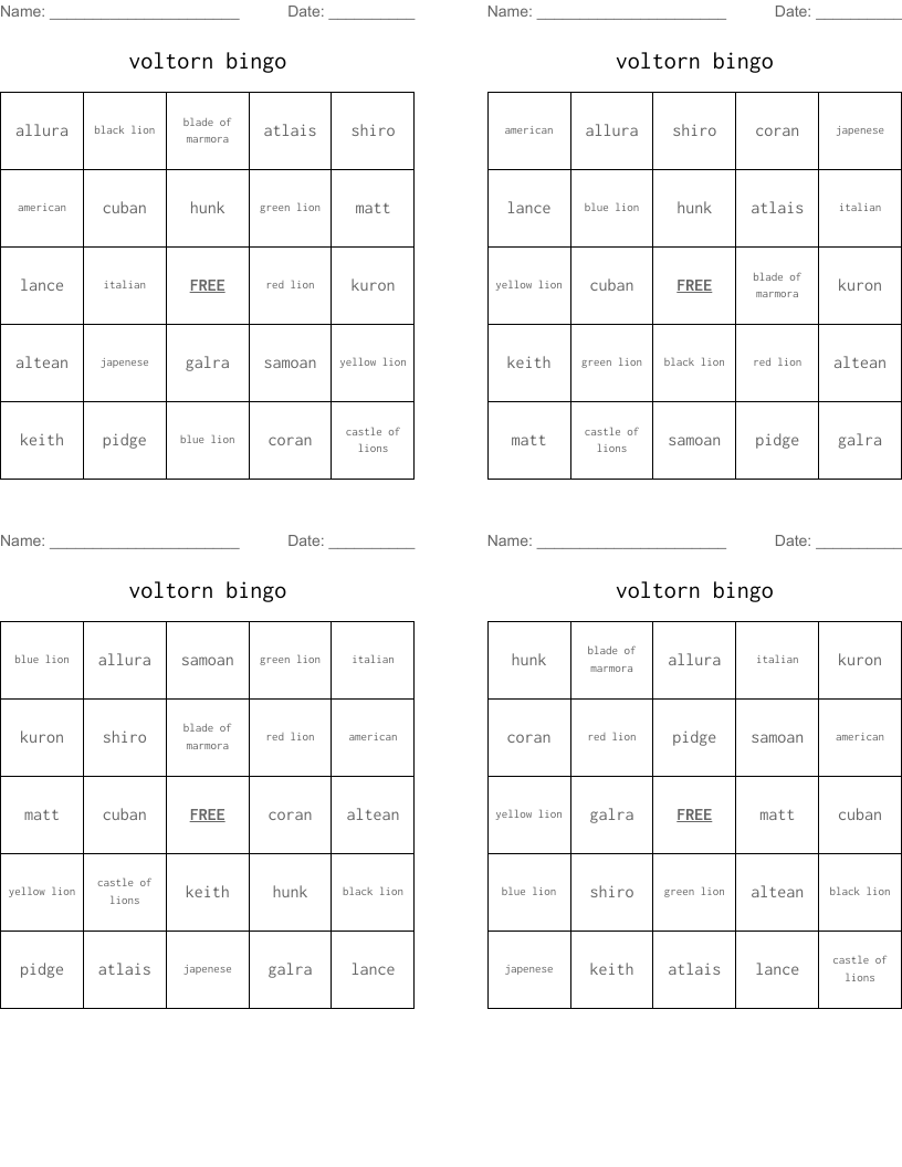 voltorn bingo