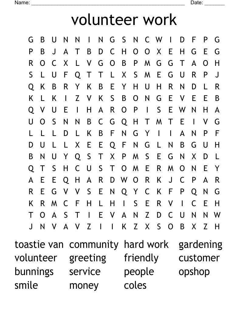 volunteer work Word Search