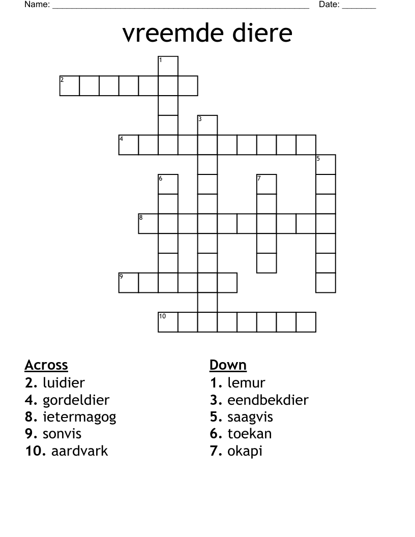 vreemde diere Crossword
