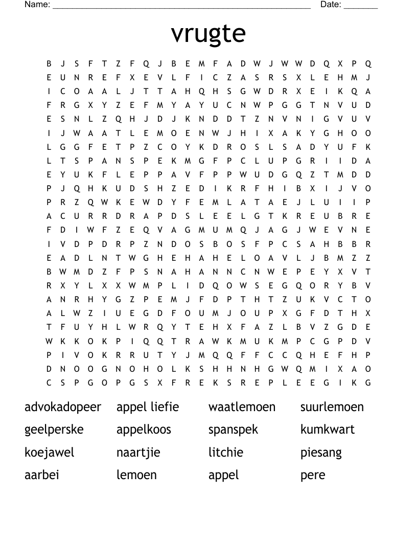 vrugte Word Search