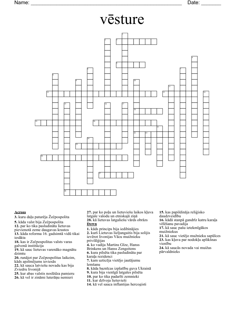 vēsture Crossword
