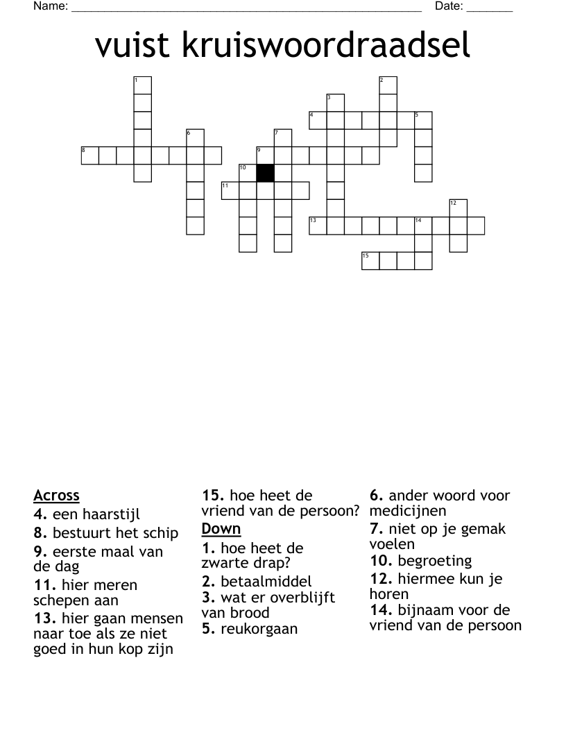 vuist kruiswoordraadsel Crossword
