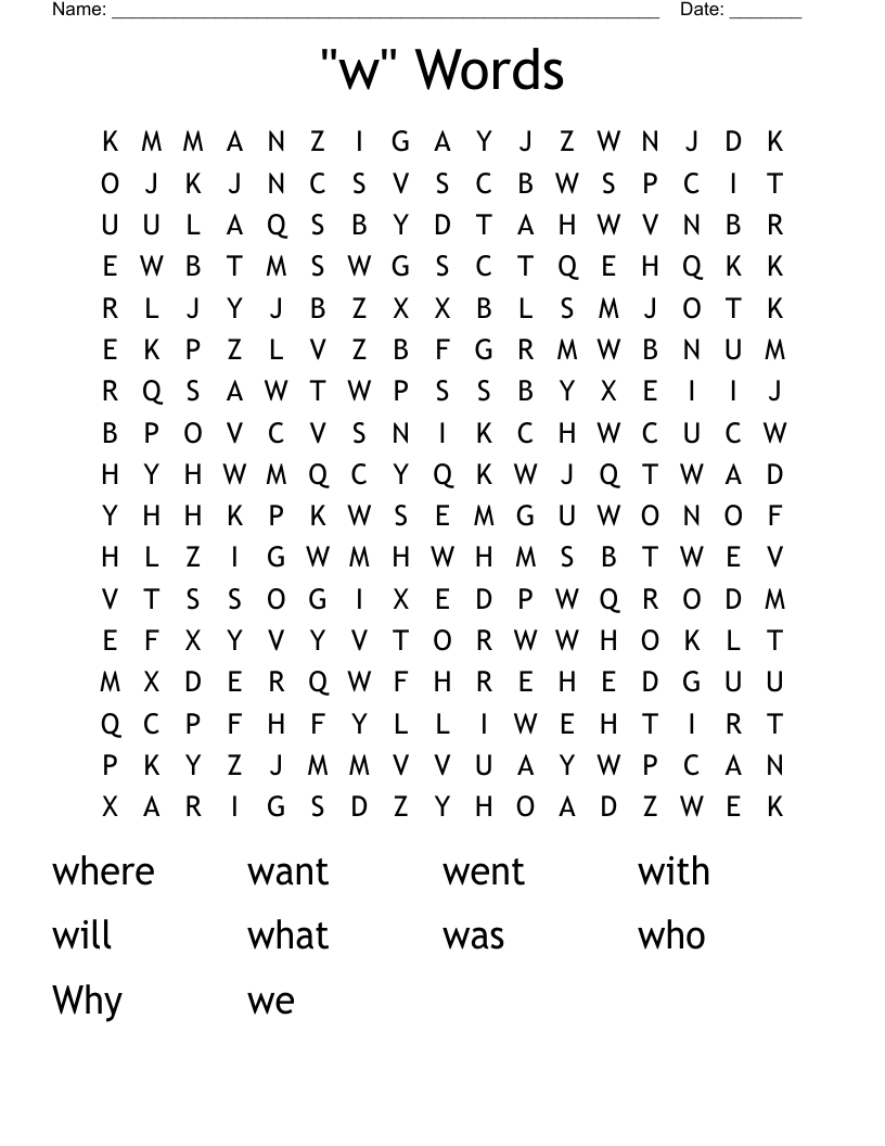 "w" Words Word Search