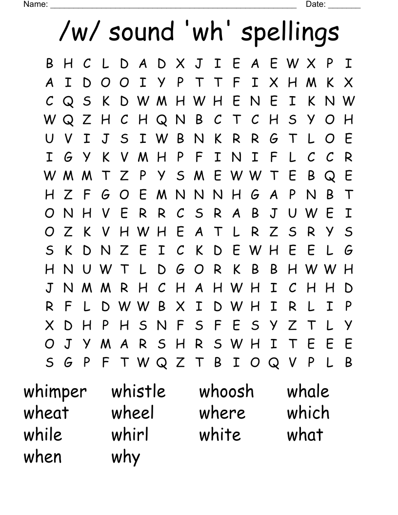 /w/ sound  'wh' spellings Word Search
