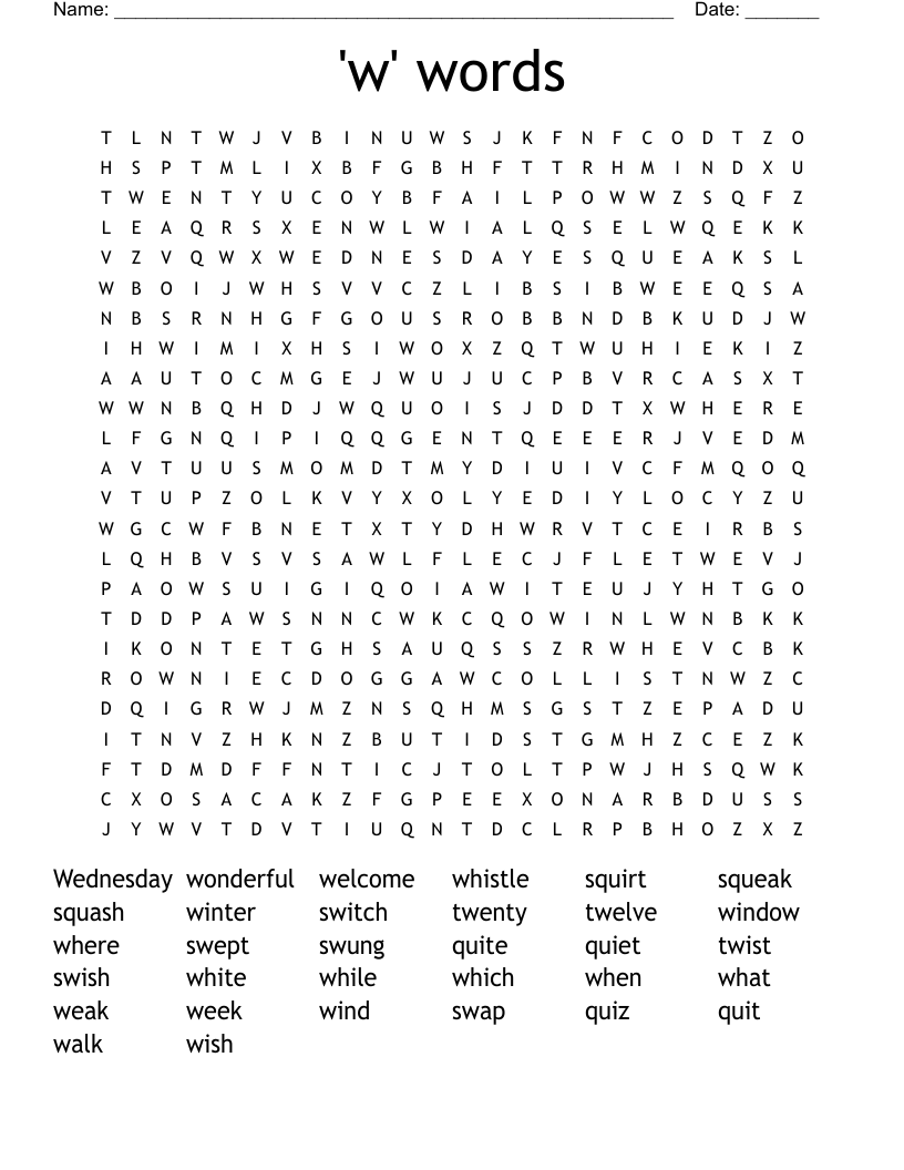 'w' words Word Search