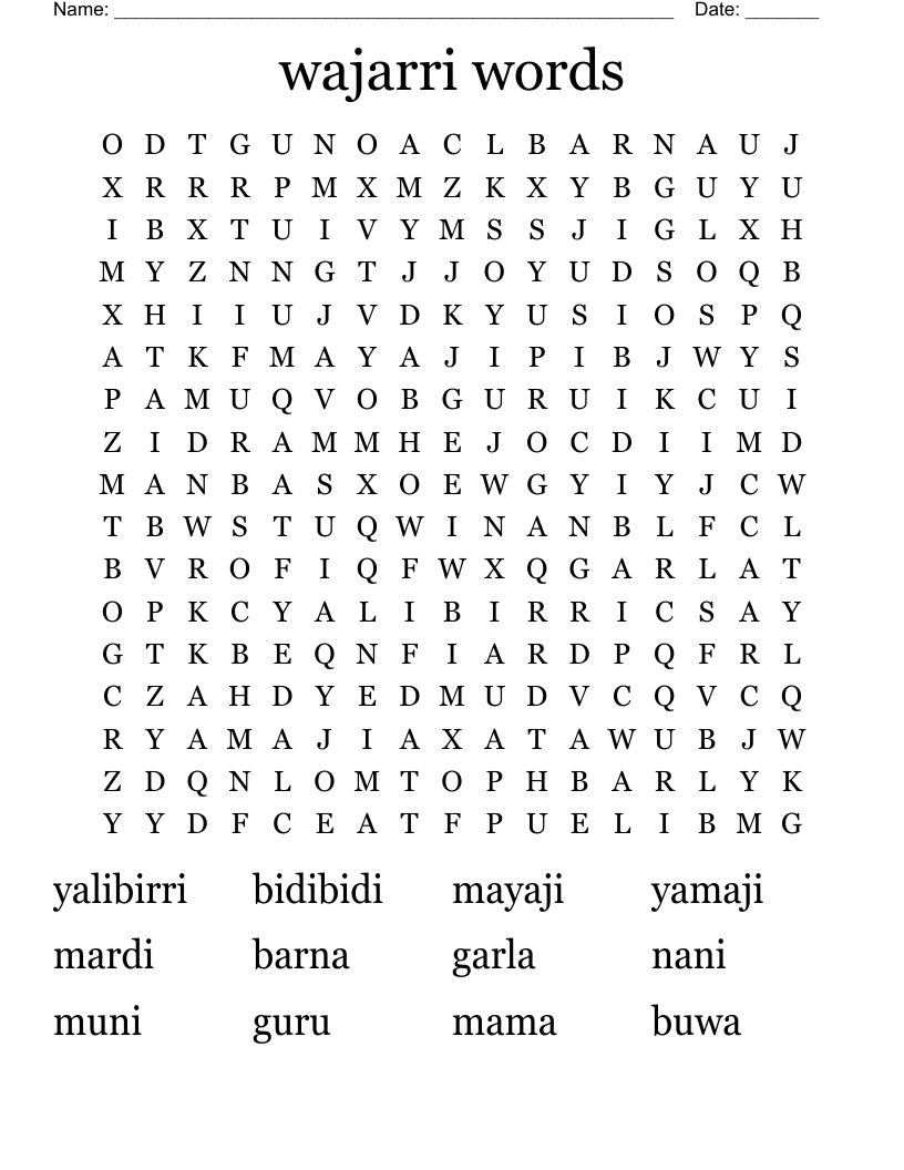 wajarri words Word Search