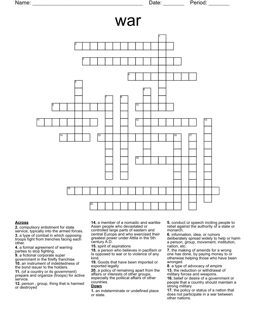 war Crossword