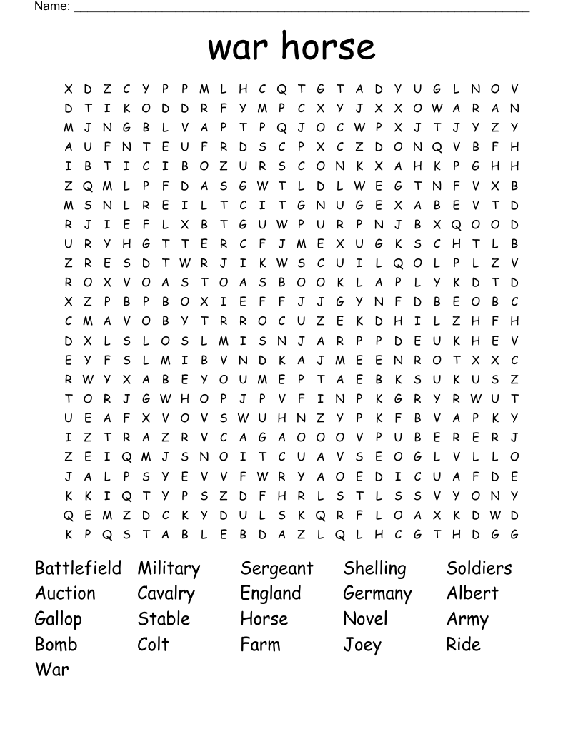 war horse  Word Search