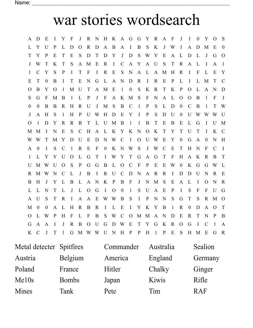 war stories wordsearch