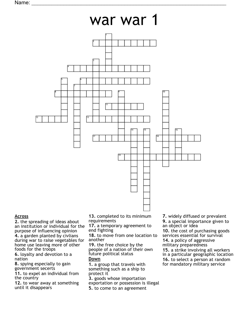 war war 1 Crossword