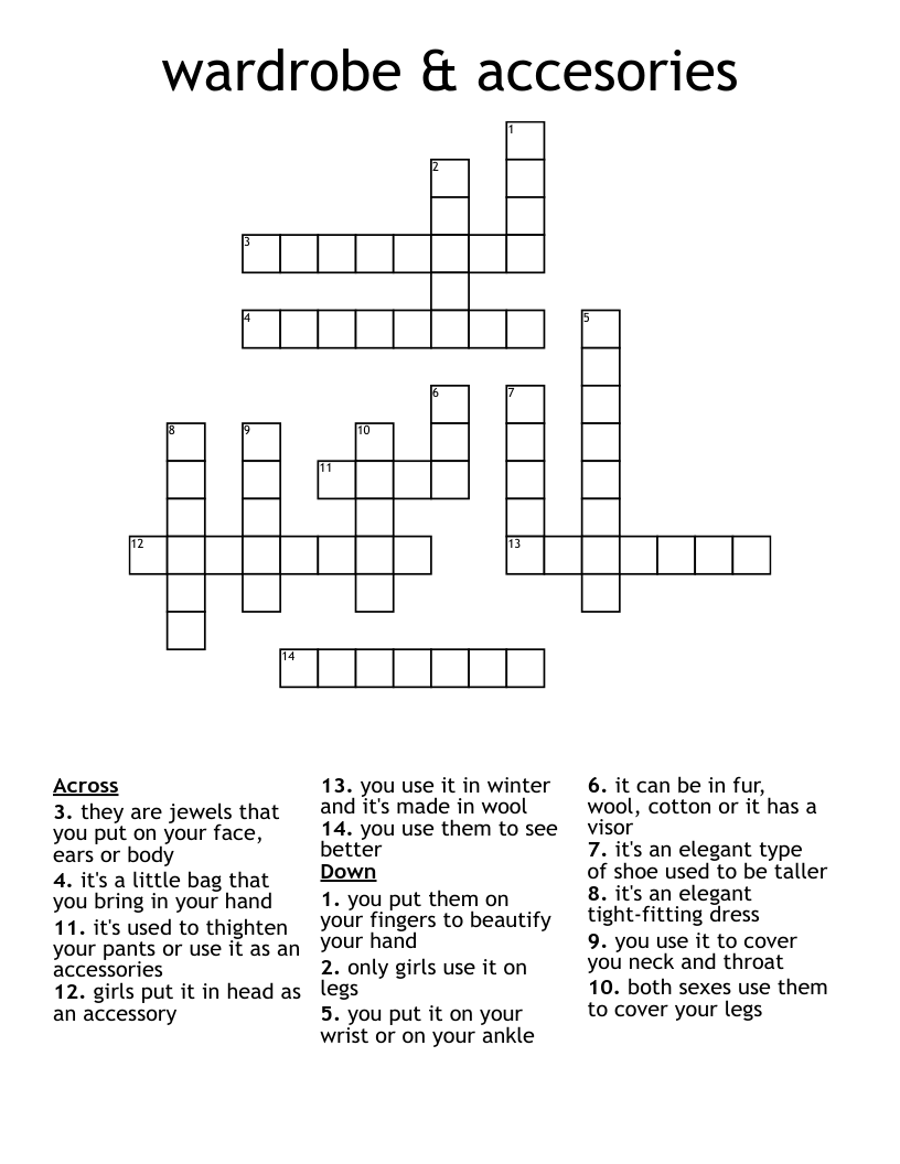 wardrobe & accesories  Crossword