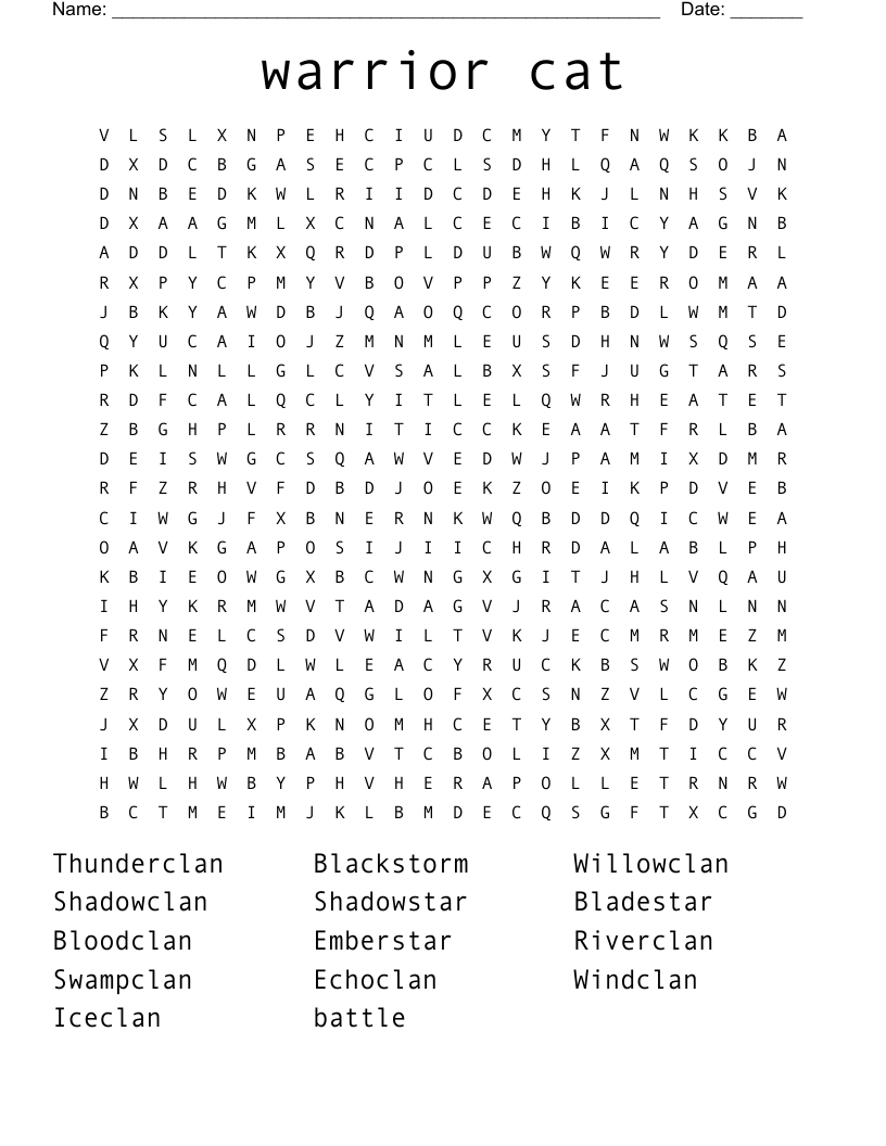 warrior cat  Word Search