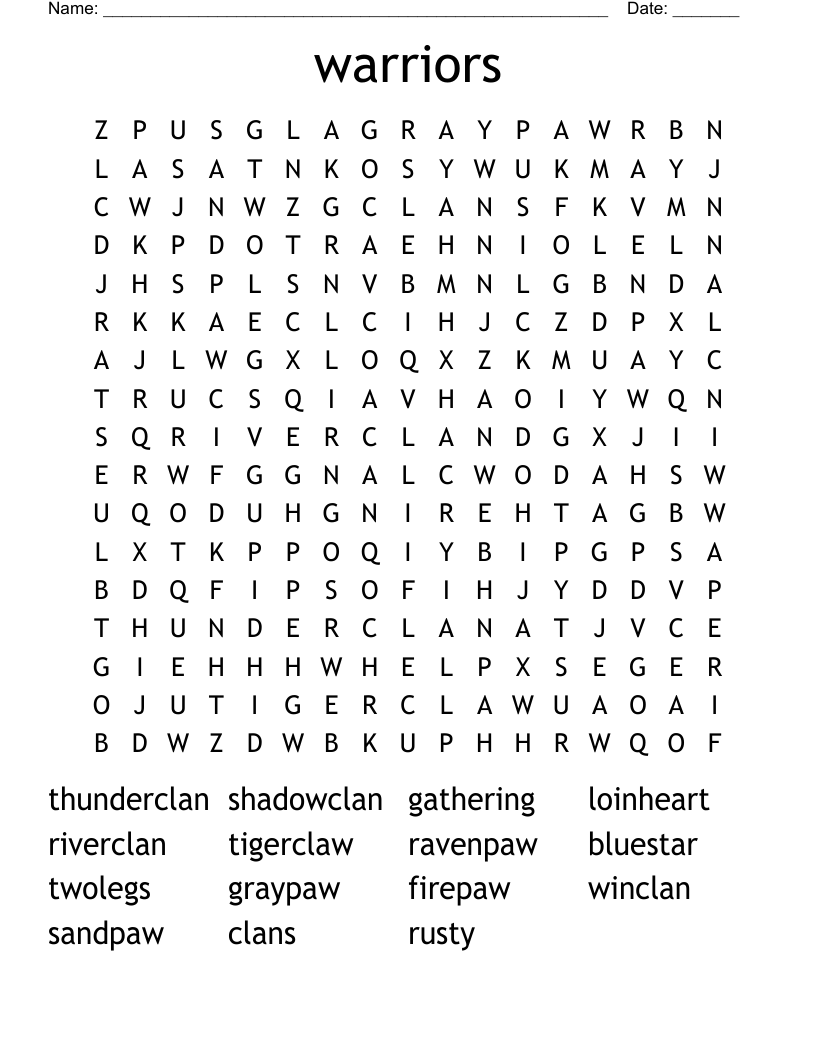 warriors Word Search