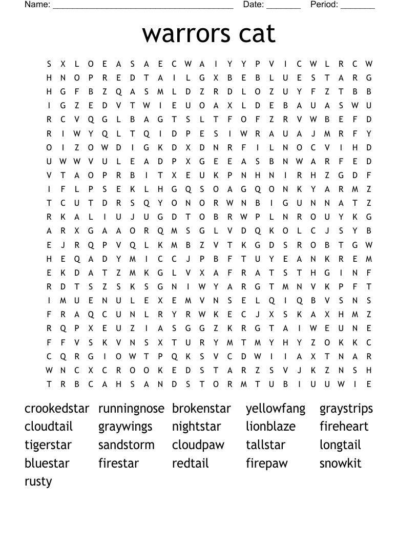 warrors cat Word Search