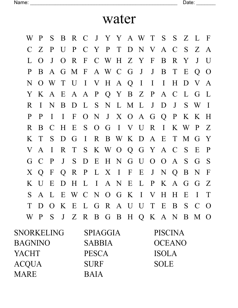 water Word Search