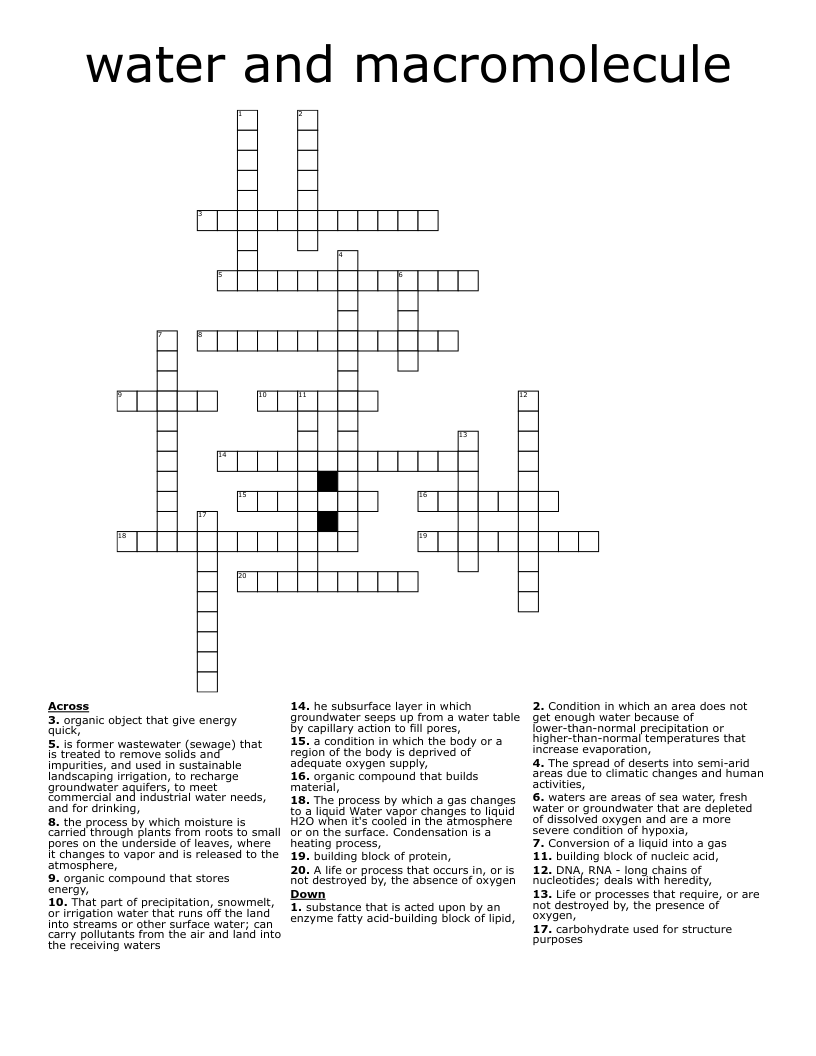 water and macromolecule Crossword