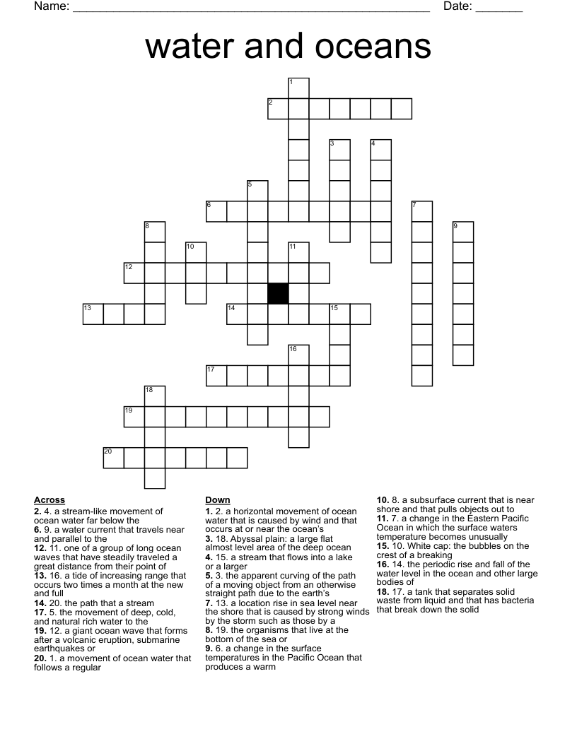 water and oceans Crossword