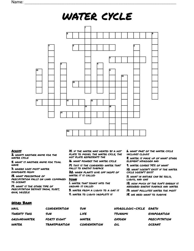water cycle Crossword