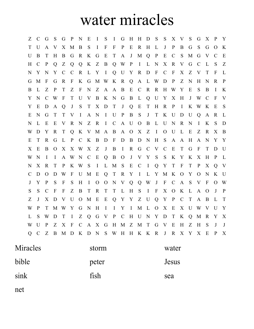 water miracles Word Search