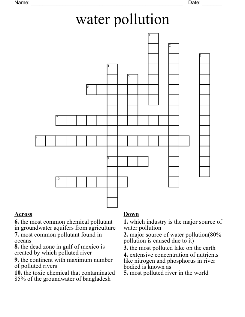 water pollution Crossword