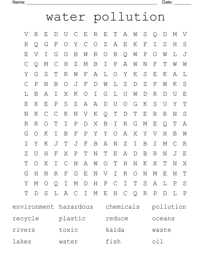 water pollution Word Search