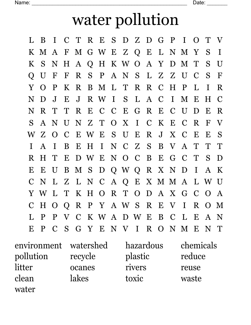water pollution Word Search
