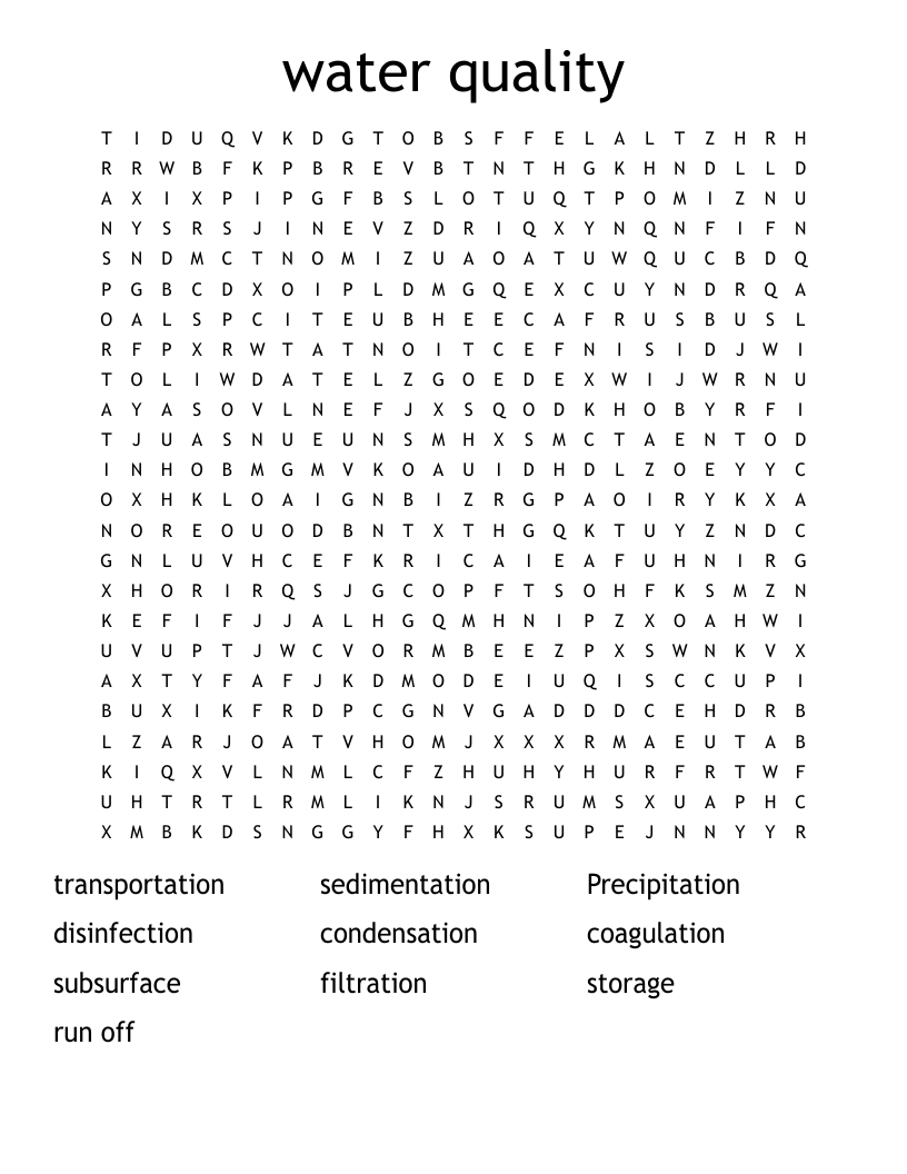 water quality Word Search