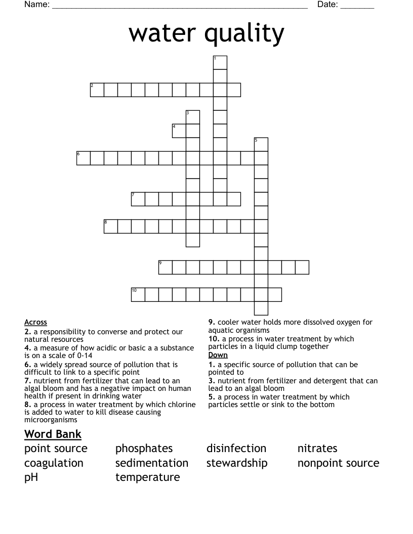 water quality  Crossword