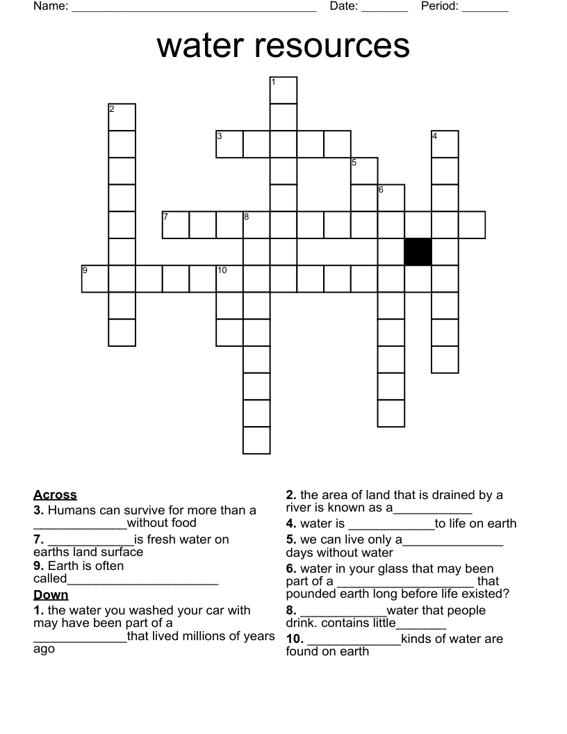 water resources  Crossword